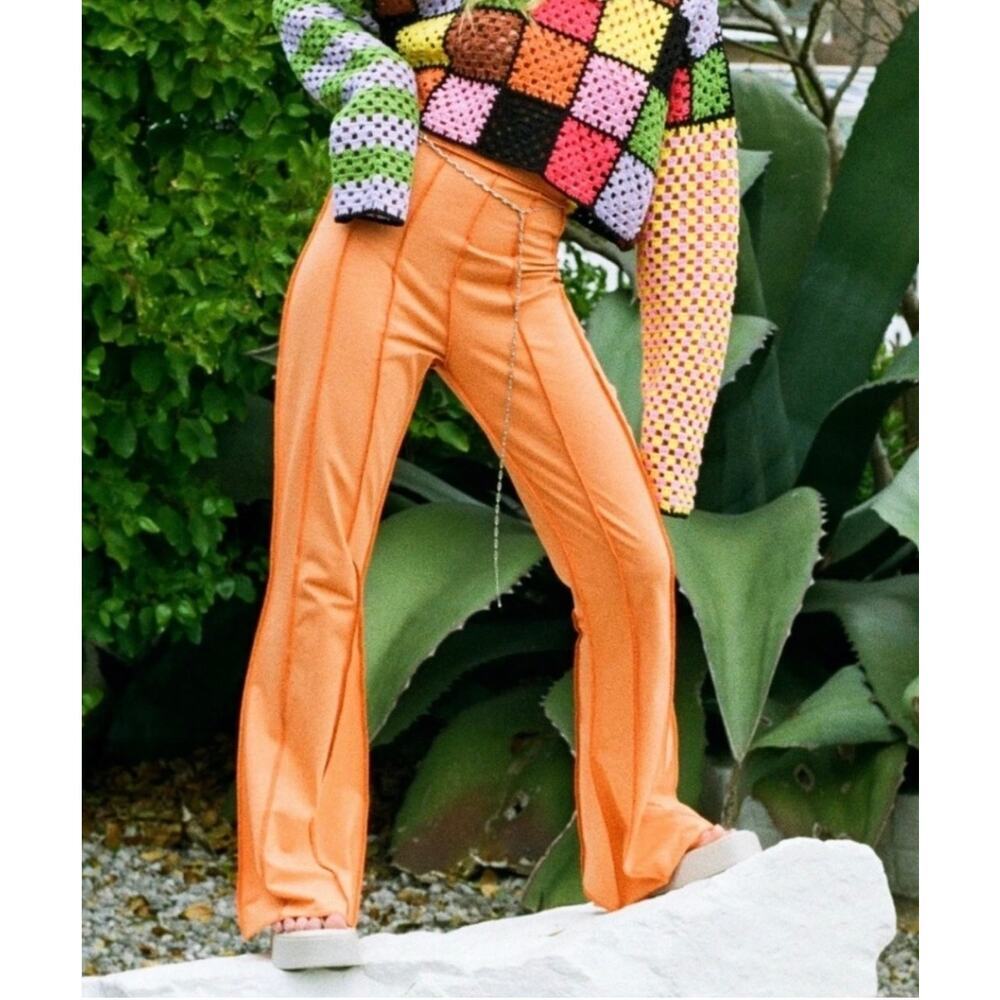 The Ragged Priest Orange Freedom Pants XS Y2K Flare Leg Streetwear Festival